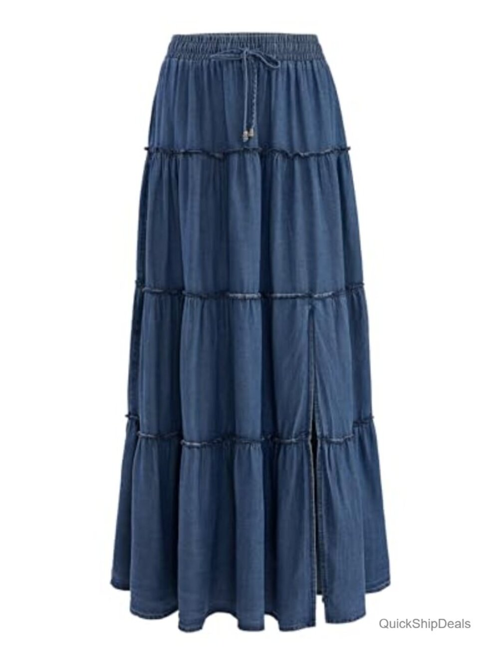 Women's Denim Tiered Maxi Skirt High Waisted Flowy Ruffle Long Skirt